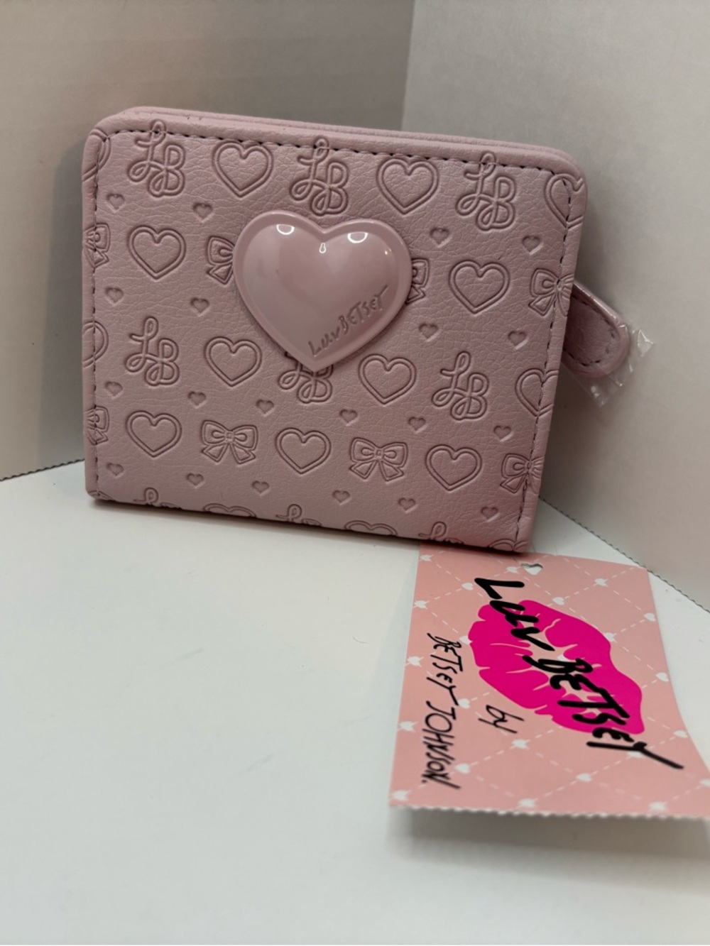 Luv Betsey Johnson Pink Embossed Heart LBMoney mini wallet